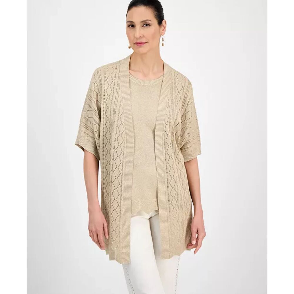 JM Collection Open-Front Short-Sleeve Cardigan Minimalist casual XL